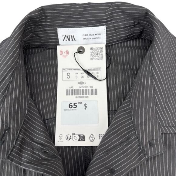 Zara Striped Pocket Modal Long Sleeve Shirt Size Small - Picture 5 of 6